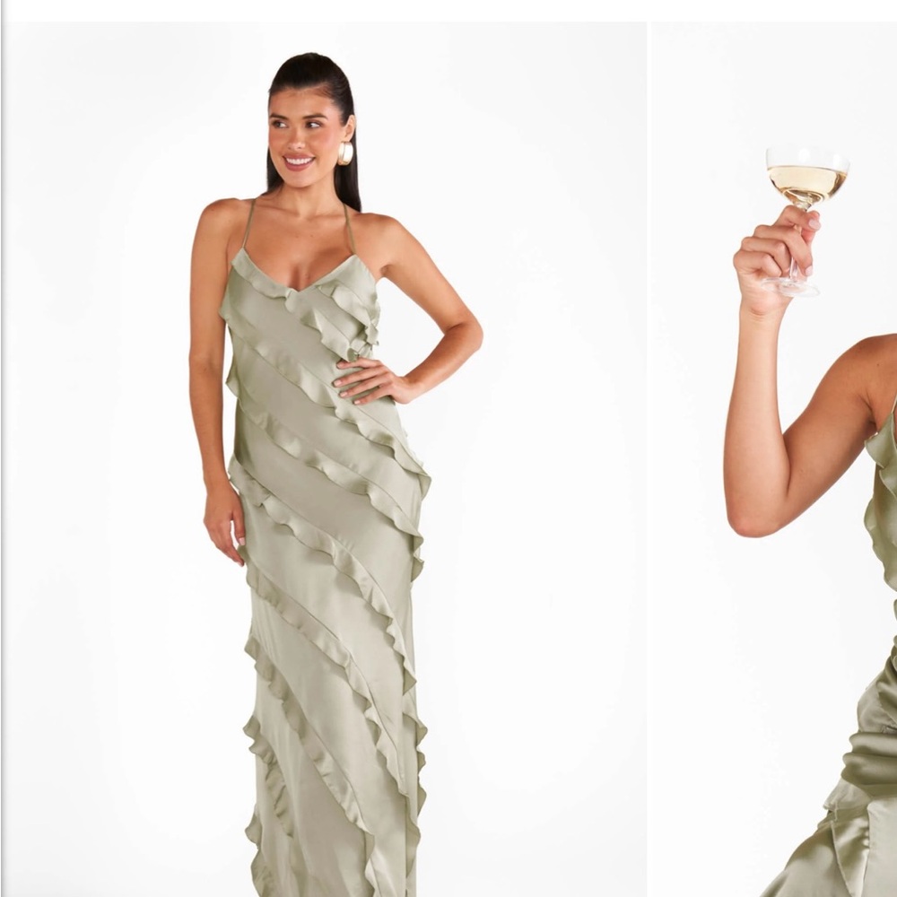 Show Me Your Mu Mu Romance Ruffle Dress - Satin, Green